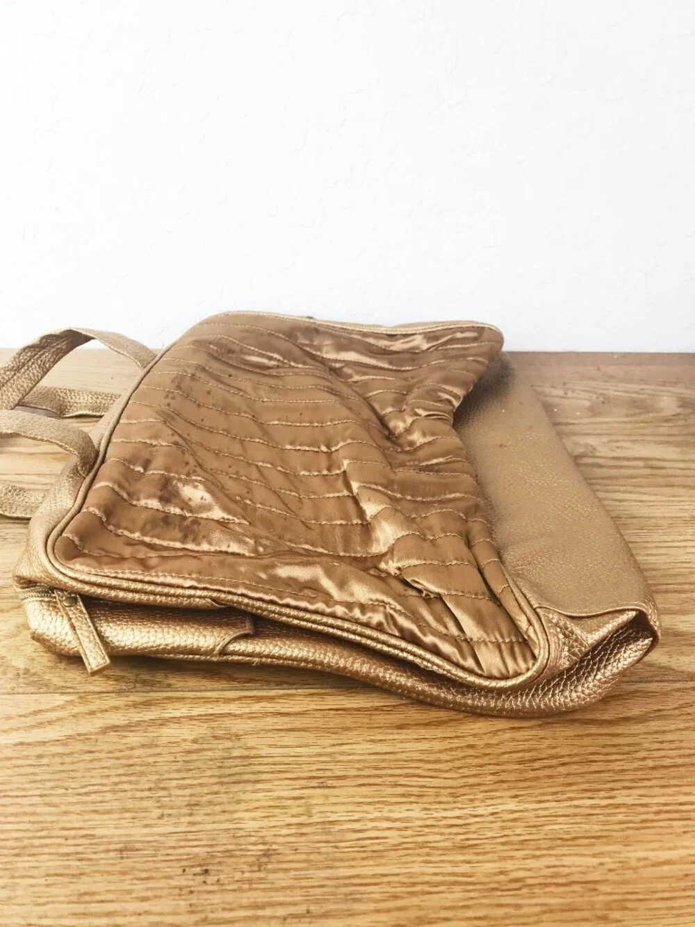 Lancome Metallic Gold Quilted Laptop Tote – Faux Leather Trim & Double Handles